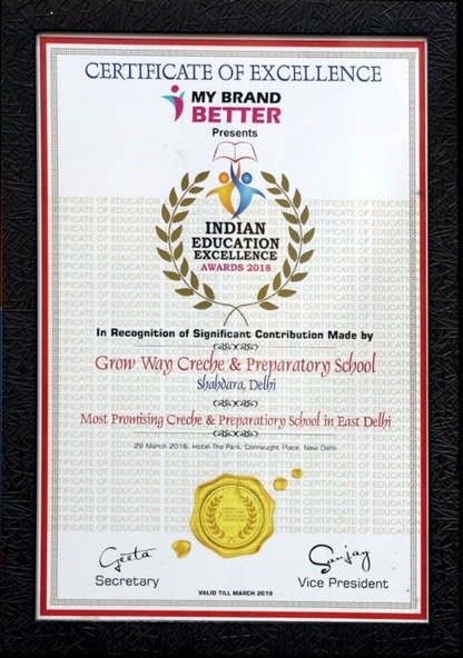 Award for Most Promising Creche & Preparatory School in East Delhi