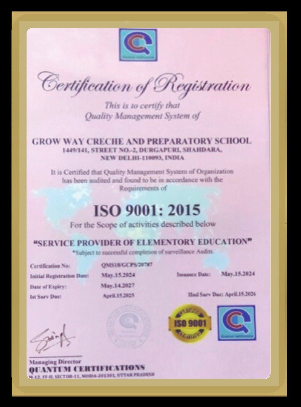 Award for Best Quality Management System in Elementary Education